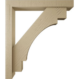 Ekena Millwork - BKTUR0352X26X30MRC05RCPR - Timberthane Faux Wood Merced Style Bracket w/ Offset Brace, Block Ends, 3 1/2"W x 26"D x 30"H, Primed Tan
