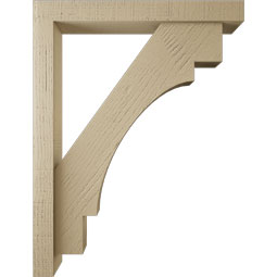 Ekena Millwork - BKTUR0352X26X34MRC05RCPR - Timberthane Faux Wood Merced Style Bracket w/ Offset Brace, Block Ends, 3 1/2"W x 26"D x 34"H, Primed Tan