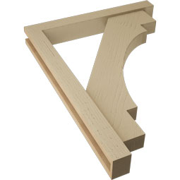 Ekena Millwork - BKTUR0352X26X34MRC05RCPR - Timberthane Faux Wood Merced Style Bracket w/ Offset Brace, Block Ends, 3 1/2"W x 26"D x 34"H, Primed Tan