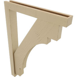 Ekena Millwork - BKTUR0352X26X38MRC05RCPR - Timberthane Faux Wood Merced Style Bracket w/ Offset Brace, Block Ends, 3 1/2"W x 26"D x 38"H, Primed Tan