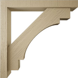 Ekena Millwork - BKTUR0352X28X28MRC05RCPR - Timberthane Faux Wood Merced Style Bracket w/ Offset Brace, Block Ends, 3 1/2"W x 28"D x 28"H, Primed Tan
