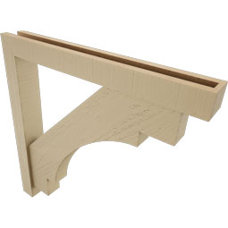 Ekena Millwork - BKTUR0352X28X28MRC05RCPR - Timberthane Faux Wood Merced Style Bracket w/ Offset Brace, Block Ends, 3 1/2"W x 28"D x 28"H, Primed Tan