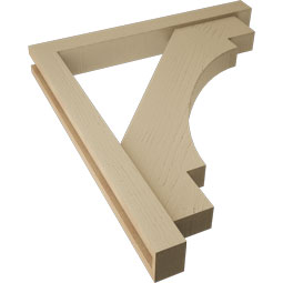 Ekena Millwork - BKTUR0352X28X32MRC05RCPR - Timberthane Faux Wood Merced Style Bracket w/ Offset Brace, Block Ends, 3 1/2"W x 28"D x 32"H, Primed Tan