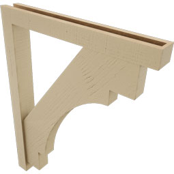 Ekena Millwork - BKTUR0352X28X36MRC05RCPR - Timberthane Faux Wood Merced Style Bracket w/ Offset Brace, Block Ends, 3 1/2"W x 28"D x 36"H, Primed Tan