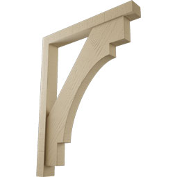 Ekena Millwork - BKTUR0352X28X36MRC05RCPR - Timberthane Faux Wood Merced Style Bracket w/ Offset Brace, Block Ends, 3 1/2"W x 28"D x 36"H, Primed Tan
