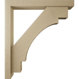 Ekena Millwork - BKTUR0352X30X34MRC05RCPR - Timberthane Faux Wood Merced Style Bracket w/ Offset Brace, Block Ends, 3 1/2"W x 30"D x 34"H, Primed Tan