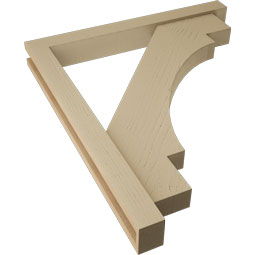 Ekena Millwork - BKTUR0352X30X34MRC05RCPR - Timberthane Faux Wood Merced Style Bracket w/ Offset Brace, Block Ends, 3 1/2"W x 30"D x 34"H, Primed Tan