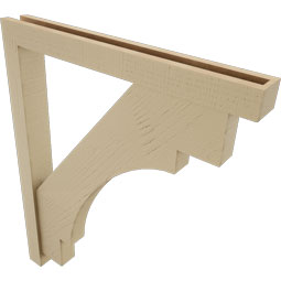 Ekena Millwork - BKTUR0352X30X36MRC05RCPR - Timberthane Faux Wood Merced Style Bracket w/ Offset Brace, Block Ends, 3 1/2"W x 30"D x 36"H, Primed Tan