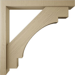 Ekena Millwork - BKTUR0352X32X32MRC05RCPR - Timberthane Faux Wood Merced Style Bracket w/ Offset Brace, Block Ends, 3 1/2"W x 32"D x 32"H, Primed Tan