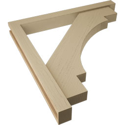 Ekena Millwork - BKTUR0352X32X32MRC05RCPR - Timberthane Faux Wood Merced Style Bracket w/ Offset Brace, Block Ends, 3 1/2"W x 32"D x 32"H, Primed Tan