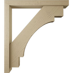 Ekena Millwork - BKTUR0352X32X36MRC05RCPR - Timberthane Faux Wood Merced Style Bracket w/ Offset Brace, Block Ends, 3 1/2"W x 32"D x 36"H, Primed Tan