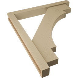 Ekena Millwork - BKTUR0352X32X36MRC05RCPR - Timberthane Faux Wood Merced Style Bracket w/ Offset Brace, Block Ends, 3 1/2"W x 32"D x 36"H, Primed Tan