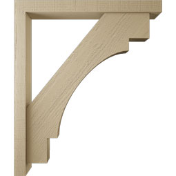 Ekena Millwork - BKTUR0352X32X38MRC05RCPR - Timberthane Faux Wood Merced Style Bracket w/ Offset Brace, Block Ends, 3 1/2"W x 32"D x 38"H, Primed Tan