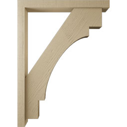 Ekena Millwork - BKTUR0352X32X44MRC05RCPR - Timberthane Faux Wood Merced Style Bracket w/ Offset Brace, Block Ends, 3 1/2"W x 32"D x 44"H, Primed Tan