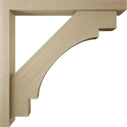 Ekena Millwork - BKTUR0352X34X34MRC05RCPR - Timberthane Faux Wood Merced Style Bracket w/ Offset Brace, Block Ends, 3 1/2"W x 34"D x 34"H, Primed Tan