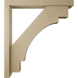 Ekena Millwork - BKTUR0352X34X38MRC05RCPR - Timberthane Faux Wood Merced Style Bracket w/ Offset Brace, Block Ends, 3 1/2"W x 34"D x 38"H, Primed Tan