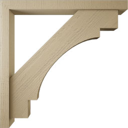 Ekena Millwork - BKTUR0352X36X36MRC05RCPR - Timberthane Faux Wood Merced Style Bracket w/ Offset Brace, Block Ends, 3 1/2"W x 36"D x 36"H, Primed Tan