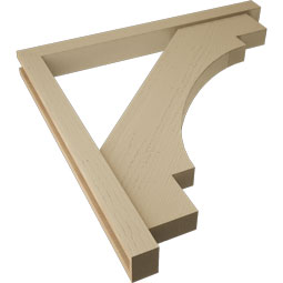 Ekena Millwork - BKTUR0352X36X36MRC05RCPR - Timberthane Faux Wood Merced Style Bracket w/ Offset Brace, Block Ends, 3 1/2"W x 36"D x 36"H, Primed Tan