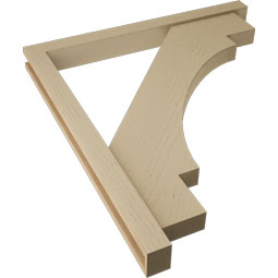 Ekena Millwork - BKTUR0352X36X40MRC05RCPR - Timberthane Faux Wood Merced Style Bracket w/ Offset Brace, Block Ends, 3 1/2"W x 36"D x 40"H, Primed Tan