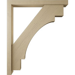 Ekena Millwork - BKTUR0352X36X44MRC05RCPR - Timberthane Faux Wood Merced Style Bracket w/ Offset Brace, Block Ends, 3 1/2"W x 36"D x 44"H, Primed Tan