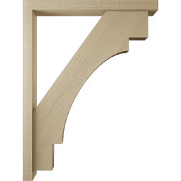 Ekena Millwork - BKTUR0352X36X48MRC05RCPR - Timberthane Faux Wood Merced Style Bracket w/ Offset Brace, Block Ends, 3 1/2"W x 36"D x 48"H, Primed Tan