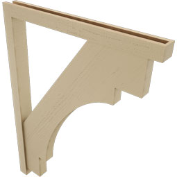 Ekena Millwork - BKTUR0352X36X48MRC05RCPR - Timberthane Faux Wood Merced Style Bracket w/ Offset Brace, Block Ends, 3 1/2"W x 36"D x 48"H, Primed Tan