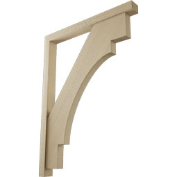 Ekena Millwork - BKTUR0352X36X48MRC05RCPR - Timberthane Faux Wood Merced Style Bracket w/ Offset Brace, Block Ends, 3 1/2"W x 36"D x 48"H, Primed Tan