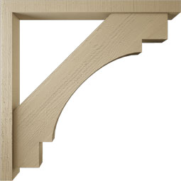 Ekena Millwork - BKTUR0352X38X38MRC05RCPR - Timberthane Faux Wood Merced Style Bracket w/ Offset Brace, Block Ends, 3 1/2"W x 38"D x 38"H, Primed Tan