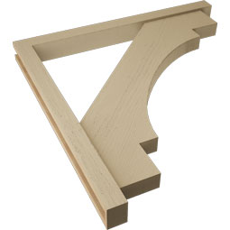 Ekena Millwork - BKTUR0352X38X38MRC05RCPR - Timberthane Faux Wood Merced Style Bracket w/ Offset Brace, Block Ends, 3 1/2"W x 38"D x 38"H, Primed Tan