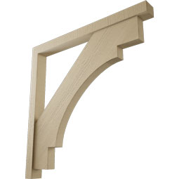 Ekena Millwork - BKTUR0352X38X38MRC05RCPR - Timberthane Faux Wood Merced Style Bracket w/ Offset Brace, Block Ends, 3 1/2"W x 38"D x 38"H, Primed Tan