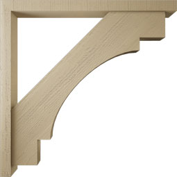 Ekena Millwork - BKTUR0352X42X42MRC05RCPR - Timberthane Faux Wood Merced Style Bracket w/ Offset Brace, Block Ends, 3 1/2"W x 42"D x 42"H, Primed Tan