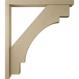 Ekena Millwork - BKTUR0352X42X48MRC05RCPR - Timberthane Faux Wood Merced Style Bracket w/ Offset Brace, Block Ends, 3 1/2"W x 42"D x 48"H, Primed Tan