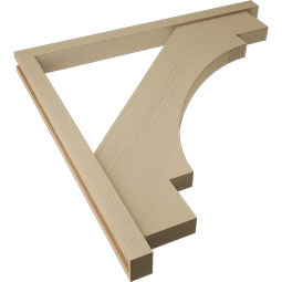 Ekena Millwork - BKTUR0352X44X44MRC05RCPR - Timberthane Faux Wood Merced Style Bracket w/ Offset Brace, Block Ends, 3 1/2"W x 44"D x 44"H, Primed Tan