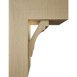 Ekena Millwork - BKTUR0554X14X18MRC05RCPR - Timberthane Faux Wood Merced Style Bracket w/ Offset Brace, Block Ends, 5 1/2"W x 14"D x 18"H, Primed Tan