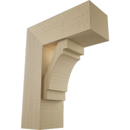 Ekena Millwork - BKTUR0554X14X18MRC05RCPR - Timberthane Faux Wood Merced Style Bracket w/ Offset Brace, Block Ends, 5 1/2"W x 14"D x 18"H, Primed Tan