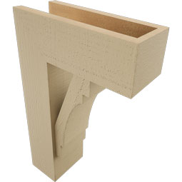 Ekena Millwork - BKTUR0554X14X22MRC05RCPR - Timberthane Faux Wood Merced Style Bracket w/ Offset Brace, Block Ends, 5 1/2"W x 14"D x 22"H, Primed Tan