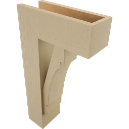 Ekena Millwork - BKTUR0554X14X26MRC05RCPR - Timberthane Faux Wood Merced Style Bracket w/ Offset Brace, Block Ends, 5 1/2"W x 14"D x 26"H, Primed Tan