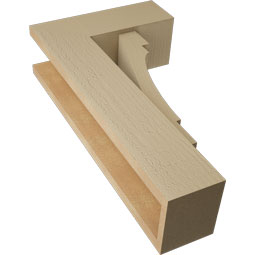 Ekena Millwork - BKTUR0554X14X26MRC05RCPR - Timberthane Faux Wood Merced Style Bracket w/ Offset Brace, Block Ends, 5 1/2"W x 14"D x 26"H, Primed Tan