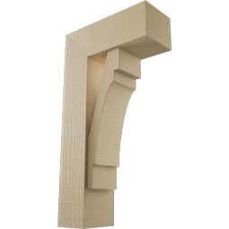 Ekena Millwork - BKTUR0554X14X26MRC05RCPR - Timberthane Faux Wood Merced Style Bracket w/ Offset Brace, Block Ends, 5 1/2"W x 14"D x 26"H, Primed Tan