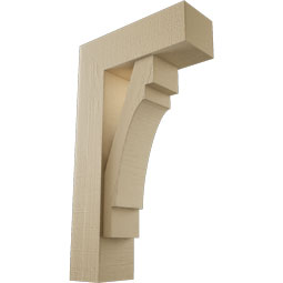 Ekena Millwork - BKTUR0554X16X28MRC05RCPR - Timberthane Faux Wood Merced Style Bracket w/ Offset Brace, Block Ends, 5 1/2"W x 16"D x 28"H, Primed Tan