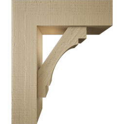 Ekena Millwork - BKTUR0554X18X22MRC05RCPR - Timberthane Faux Wood Merced Style Bracket w/ Offset Brace, Block Ends, 5 1/2"W x 18"D x 22"H, Primed Tan