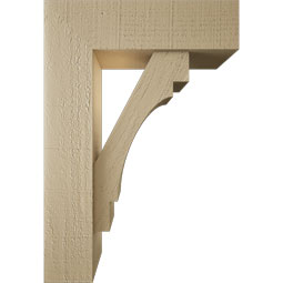 Ekena Millwork - BKTUR0554X18X26MRC05RCPR - Timberthane Faux Wood Merced Style Bracket w/ Offset Brace, Block Ends, 5 1/2"W x 18"D x 26"H, Primed Tan