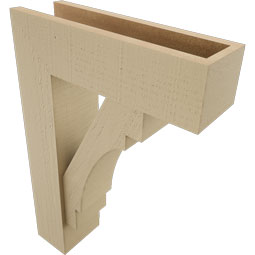 Ekena Millwork - BKTUR0554X18X26MRC05RCPR - Timberthane Faux Wood Merced Style Bracket w/ Offset Brace, Block Ends, 5 1/2"W x 18"D x 26"H, Primed Tan