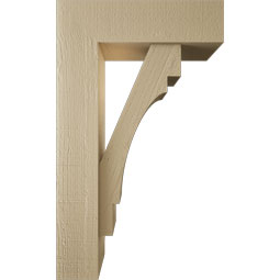 Ekena Millwork - BKTUR0554X18X30MRC05RCPR - Timberthane Faux Wood Merced Style Bracket w/ Offset Brace, Block Ends, 5 1/2"W x 18"D x 30"H, Primed Tan