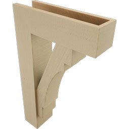 Ekena Millwork - BKTUR0554X18X30MRC05RCPR - Timberthane Faux Wood Merced Style Bracket w/ Offset Brace, Block Ends, 5 1/2"W x 18"D x 30"H, Primed Tan