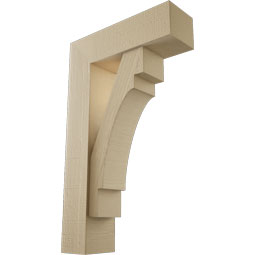 Ekena Millwork - BKTUR0554X18X30MRC05RCPR - Timberthane Faux Wood Merced Style Bracket w/ Offset Brace, Block Ends, 5 1/2"W x 18"D x 30"H, Primed Tan
