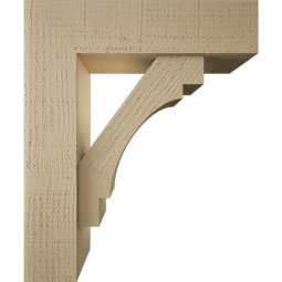 Ekena Millwork - BKTUR0554X20X24MRC05RCPR - Timberthane Faux Wood Merced Style Bracket w/ Offset Brace, Block Ends, 5 1/2"W x 20"D x 24"H, Primed Tan