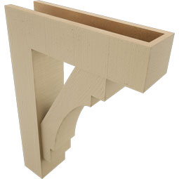Ekena Millwork - BKTUR0554X20X28MRC05RCPR - Timberthane Faux Wood Merced Style Bracket w/ Offset Brace, Block Ends, 5 1/2"W x 20"D x 28"H, Primed Tan