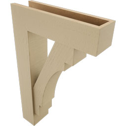 Ekena Millwork - BKTUR0554X20X32MRC05RCPR - Timberthane Faux Wood Merced Style Bracket w/ Offset Brace, Block Ends, 5 1/2"W x 20"D x 32"H, Primed Tan