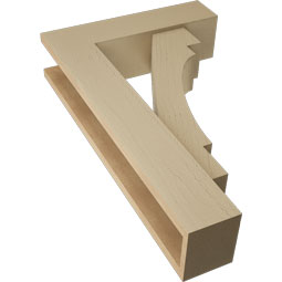 Ekena Millwork - BKTUR0554X20X32MRC05RCPR - Timberthane Faux Wood Merced Style Bracket w/ Offset Brace, Block Ends, 5 1/2"W x 20"D x 32"H, Primed Tan